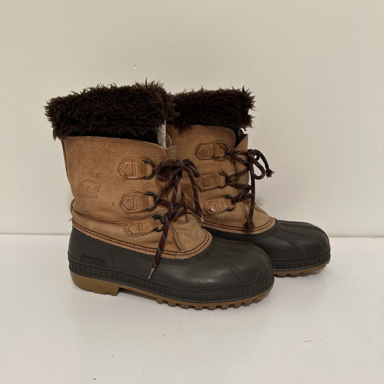 SOREL Badger Boots Men’s 6 Brown Leather Felt Removable Lining Waterproof Canada
