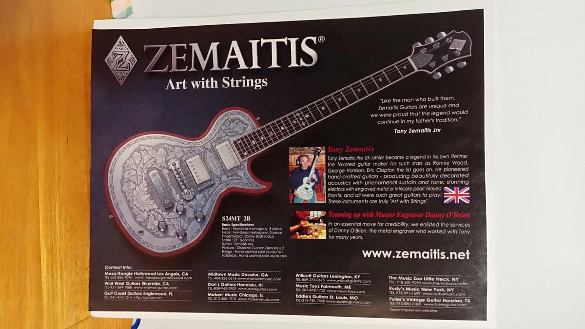 ZEMAITIS GUITAR PRINT AD 11 X 8.5 ART WITH STRINGS eBay