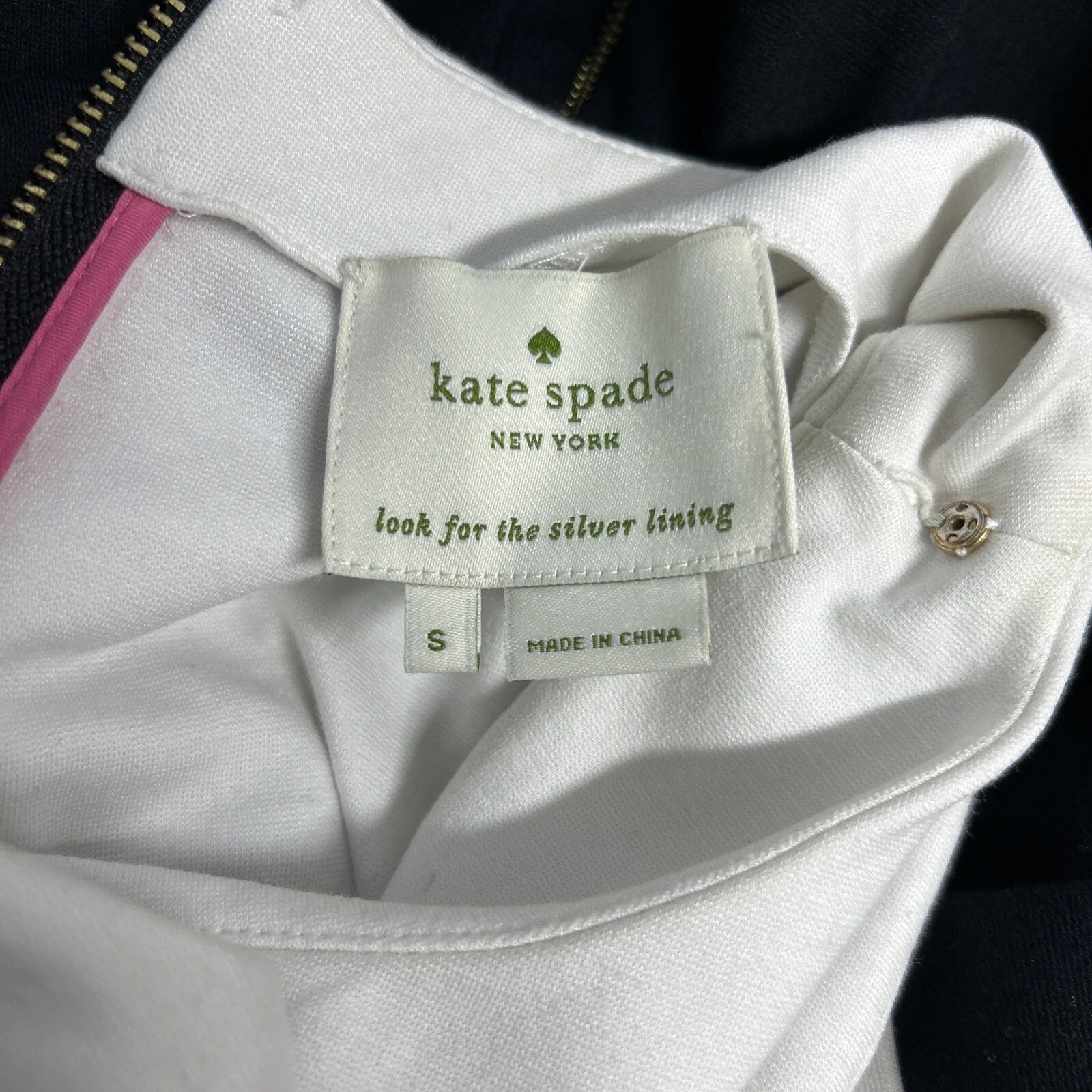 Abito Kate Spade nero bianco schiena zip senza maniche aderente e svasato con tasche S