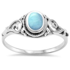 Natural Larimar Filigree .925 Sterling Silver Ring