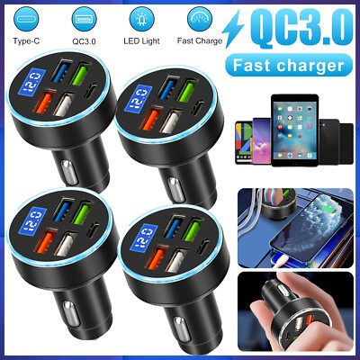 4PCS 5-Port USB Type-C Car Charger PD 30W Fast Charge Adapter For iPhone Samsung