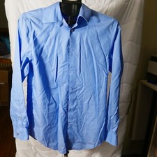 Calvin Klein Shirt Mens Blue Steel  Slim Fit Herringbone Button Up