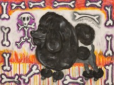 Impresión artística de catacumbas caniche 5 x 7 perro coleccionable artista KSams Halloween gótico