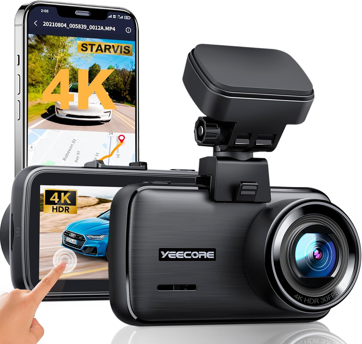 4K Dash Cam, Built-In Wifi GPS, Touch Screen Car Camera, 24Hr Parking Monitor, L