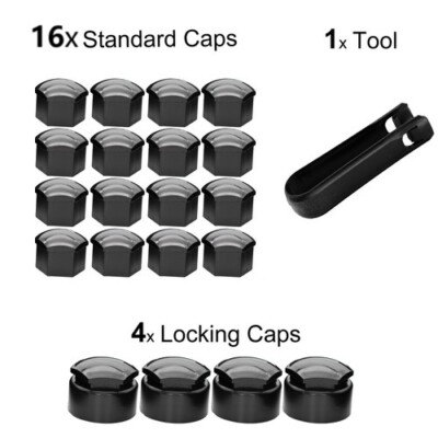 20x Radschraubenkappe Radmutter Radschraube Kappen 17mm+Abzieher schwarze