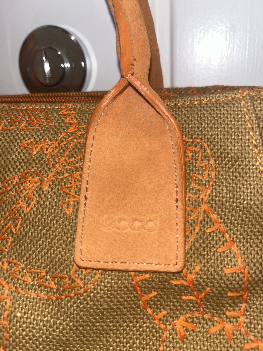 Y2K 2000s Brown and Orange ECCO Suede and Canvas Embroided Floral 