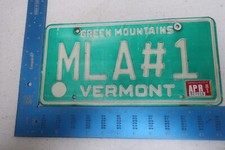 Vermont VT License Plate Tag Vanity 1981 81 MLA Number One Initials MLA#1