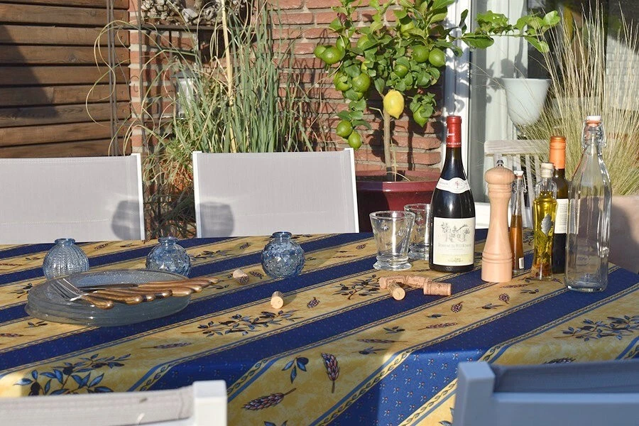 Tischdecke Provence 180x180 cm blau gelb Oliven aus Frankreich pflegeleicht - Bild 3 von 4