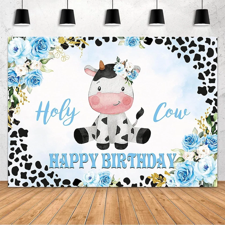Telón de fondo floral azul para cumpleaños 7x5 pies - Banner de fiesta con tema de granja para niños y niños Foto 2 de 4