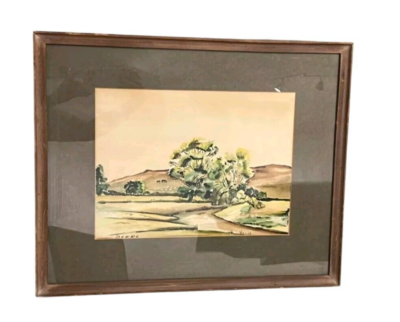 #ad Vintage Rural Landscape Watercolor by Beers – Framed 17x21 Inches $160.00