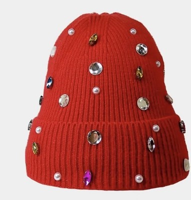 Decked Out Jeweled Stone Beanie Hat