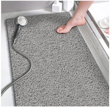 Non Slip Shower Mat No Suction Cups 15.7x36 Grey PVC Quick Dry Bathroom Rug