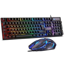 Gaming Keyboard and Mouse Combo, USB Wired RGB Backlit, Mechanical Feel Anti-...