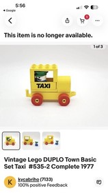 Lego DUPLO TAXI Play Set #535-2 - COMPLETE SET - Retired 1977 VINTAGE ORIGINAL