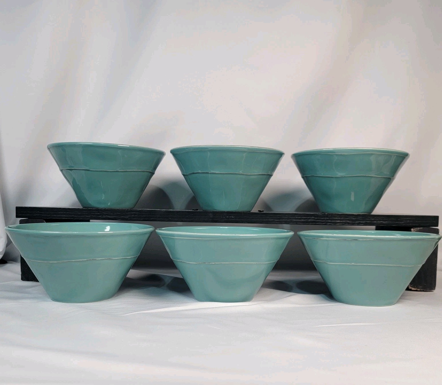 Set of 6 Euro Ceramica Turquoise Green Banded Deep Soup Cereal Bowls  Portugal