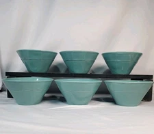 Set of 6 Euro Ceramica Turquoise Green Banded Deep Soup Cereal Bowls  Portugal
