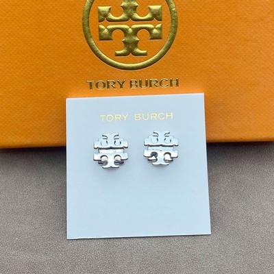 2026 New Tory Burch Logo Stud Earrings Silver