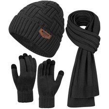 WINTER SCARF FOR MEN 3 PCS FLEECE BEANIE HAT AND GLOVES SET 3 IN 1 PACK LONG