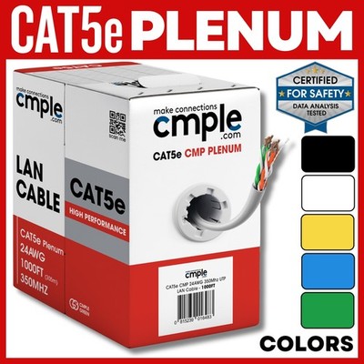 1000ft Cat5e Plenum Ethernet Cable CMP Solid 24AWG UTP Easy Pull Network LAN