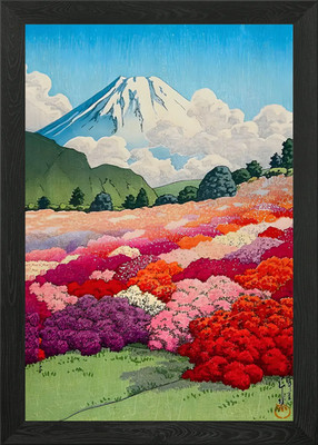 Ukiyo e Fuji Azalee Garten Gerahmtes Wandbild Poster Leinwanddruck Bild