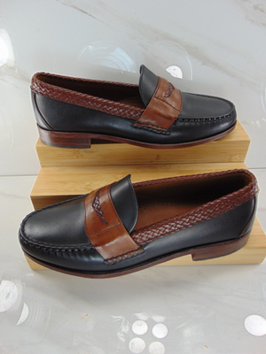 NEW Allen Edmonds RYE NY Black Leather w/Camel Tan Braided 