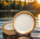 Grayson McCoy Pottery 7020 Salad Dessert Plates 7.5"W Brown Drip Glaze Set 7