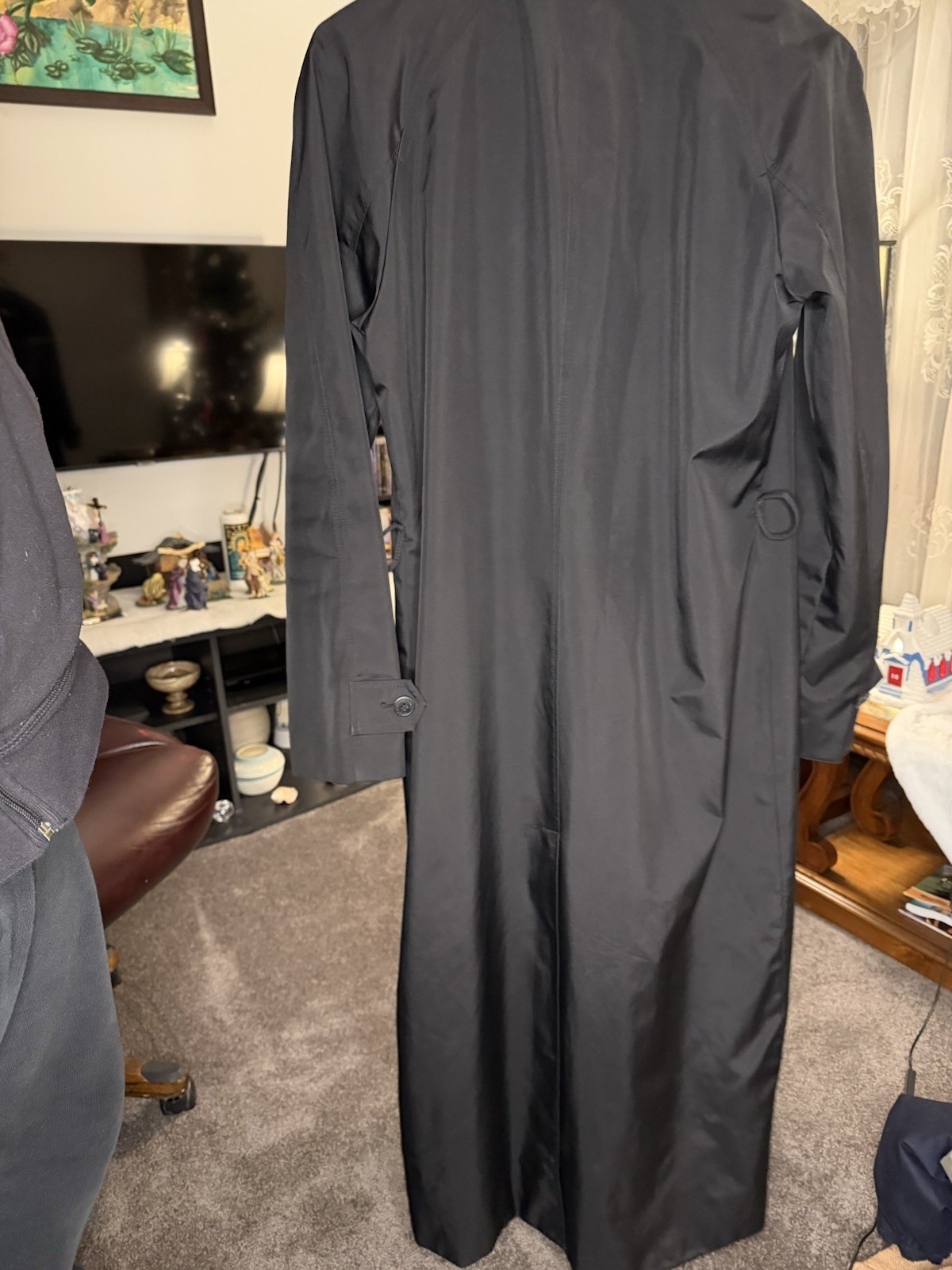 Calvin Klein Black Long Solid Button Trench Coat … - image 2