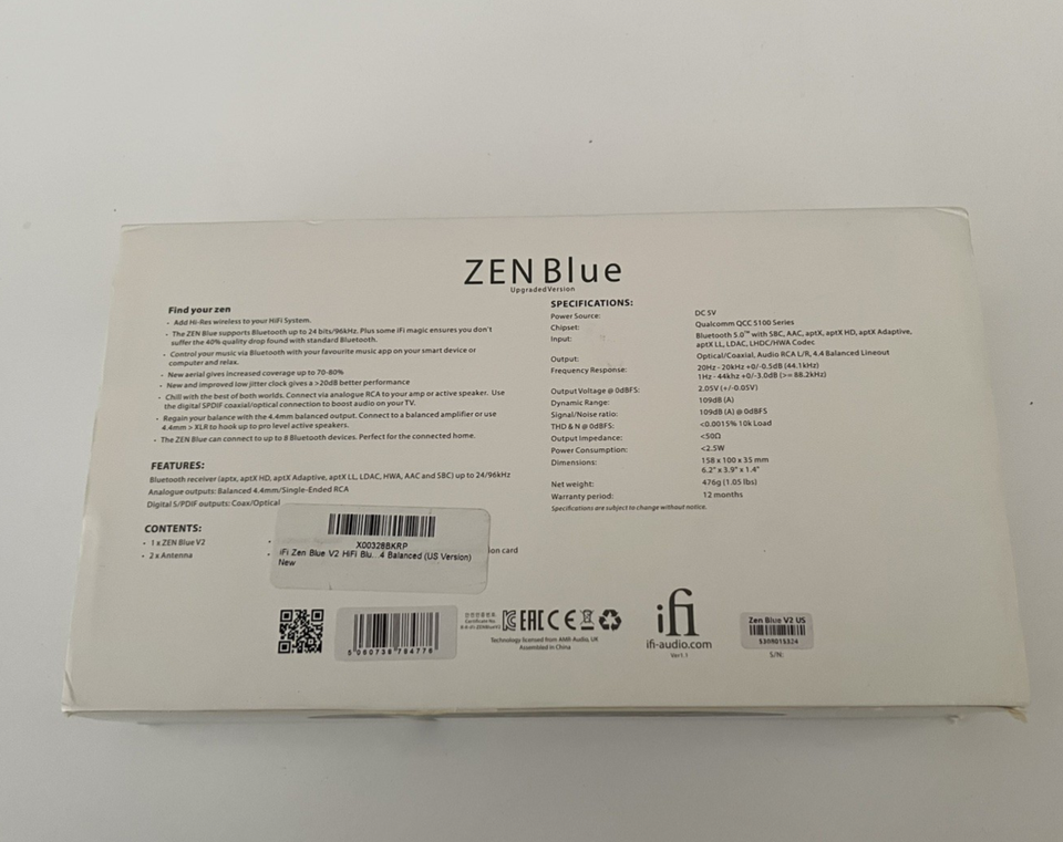 iFi Zen Blue V2 Premium Hi-Res Bluetooth DAC Receiver Excellent ...