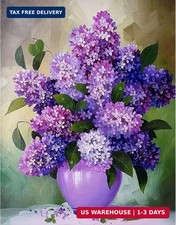 Diamond Art Kit Vase Flower, Diamond Painting Kits for Adults Purple Lilacs, 5D