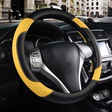 Black Yellow Leather Car Steering Wheel Cover Non Slip Microfiber Universal Item