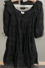 Gibson Latimer Dress Black Eyelet Lace Ruffle 3/4 Sleeve Prairie Western Boho S