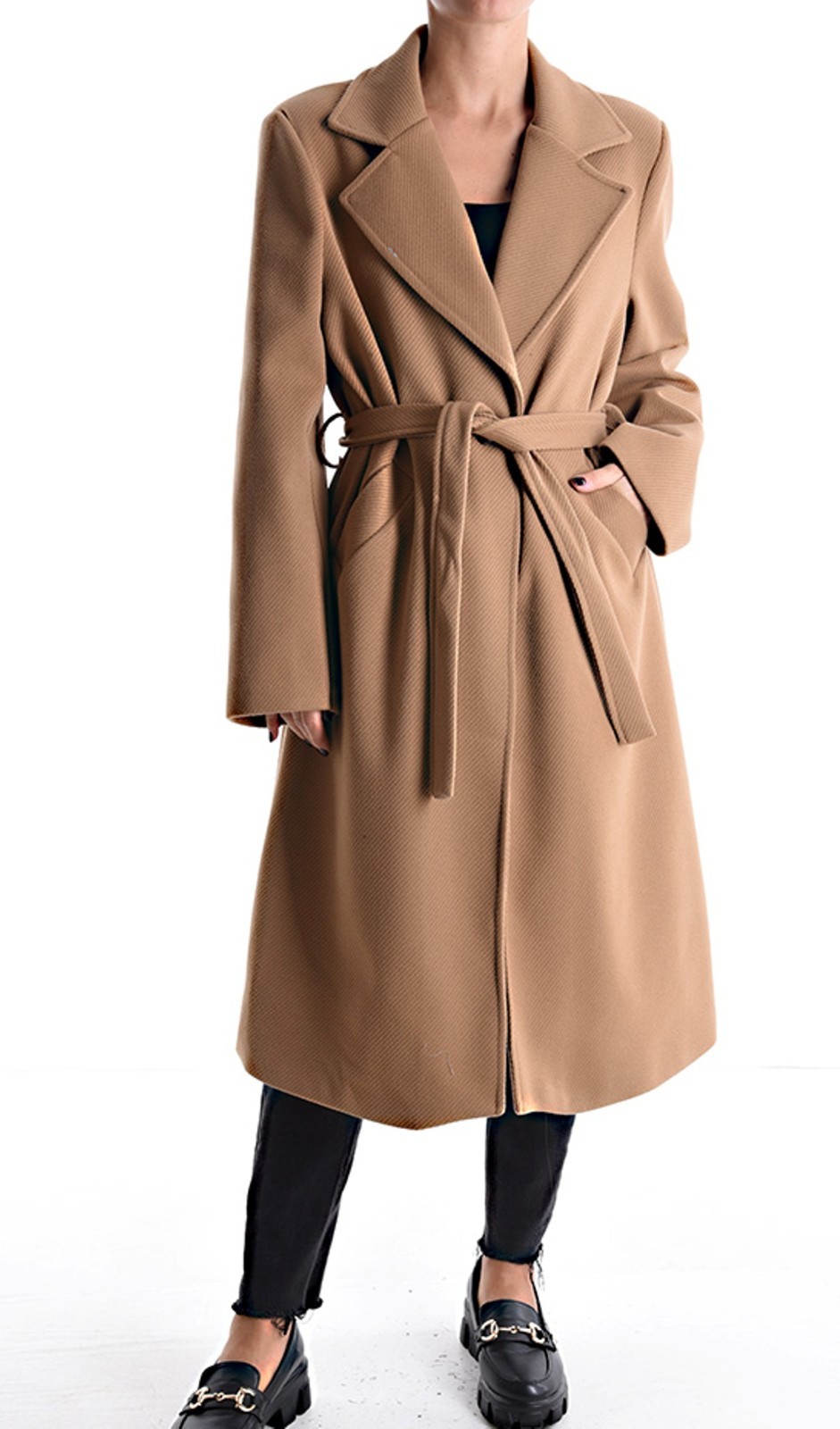 Blazer Coat, Women's Coat, Single Breasted Button Up, Tie Belt, Elegant Wool Blend-image