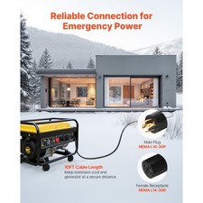 30 Amp Generator Cord and Power Inlet Box, 10 FT, 125/250V NEMA L14-30P to L14-3