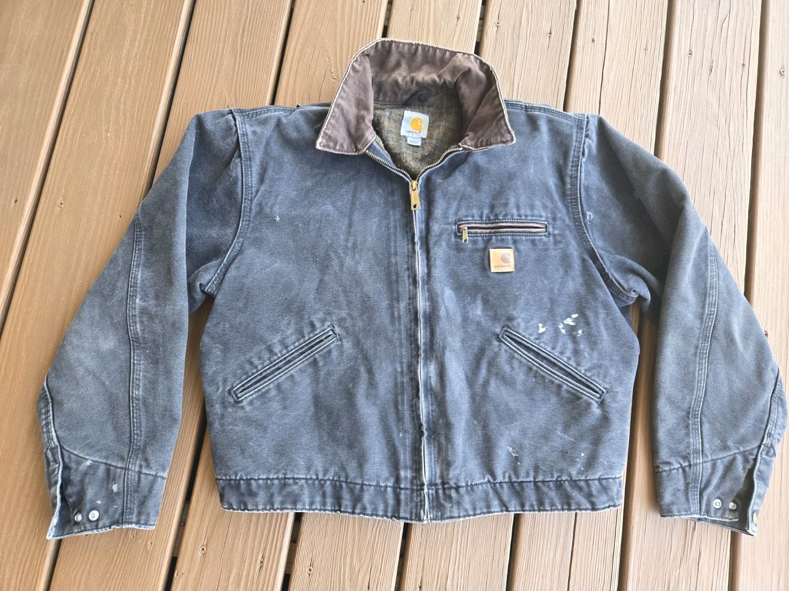 Carhartt Detroit Jacket Mens Large J97 BLK Lined Black Canvas Distressed Working
