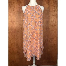 Doe & Rae LARGE orange geometric cami shift dress sleeveless high neck