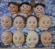   Vintage Vinyl Doll Heads Lot of 11 - Brown, Black  Blonde Hair, Baby Doll...