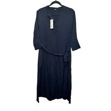 Uniqlo Navy 3/4 Sleeve Rayon Shirt Midi Dress M NWT Belted Minimalist