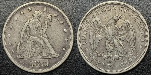1875 P Seated Liberty Silver 20 Twenty Cent Piece 20c XF RARE US Type Set Coin