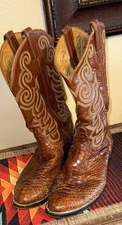 Mens Brown Cowboy Lama Boots Anaconda Print Leather Western AlmondRodeo 10 1/2