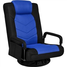 Reclining Swivel Floor Gaming Chair with Armrests and Adjustable Backrest/ Black