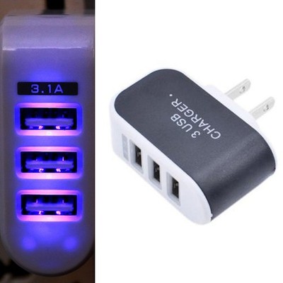 3-Port USB Home Wall Charger Glow Lighted Plug Port 5V/1A Universal Cell Phones