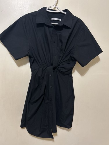Abito Alexander Wang 2 nero davanti twist camicia vestito off-kilter bottoni cotone - Foto 1 di 10