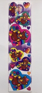 AUTHENTIC 1990s Lisa Frank TEDDY BEAR HEART Sticker Strip