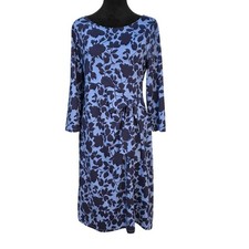 Talbots Blue Floral 3/4 Sleeve Side Tie Sheath Dress Knee Length Mesh Stretch