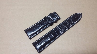 22mm/20mm Black Alligator Crocodile Embossed Leather Watch Strap Band