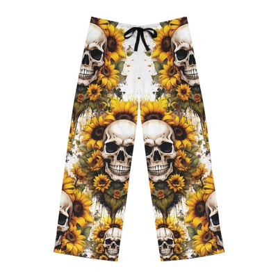 Skulls and Sunflowers Mens Pajama Pants Memento Mori Pajamas, Dia de los Muertos