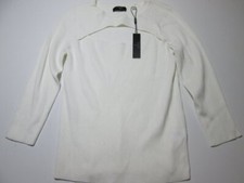 NWT Tahari Womens Size L Sweater White Long Sleeve Crew Neck Slit Front Ribbed