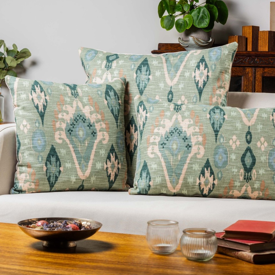 Heavyweight Linenblend Moroccan Ikat ExtraLarge Cushion, Sage Green