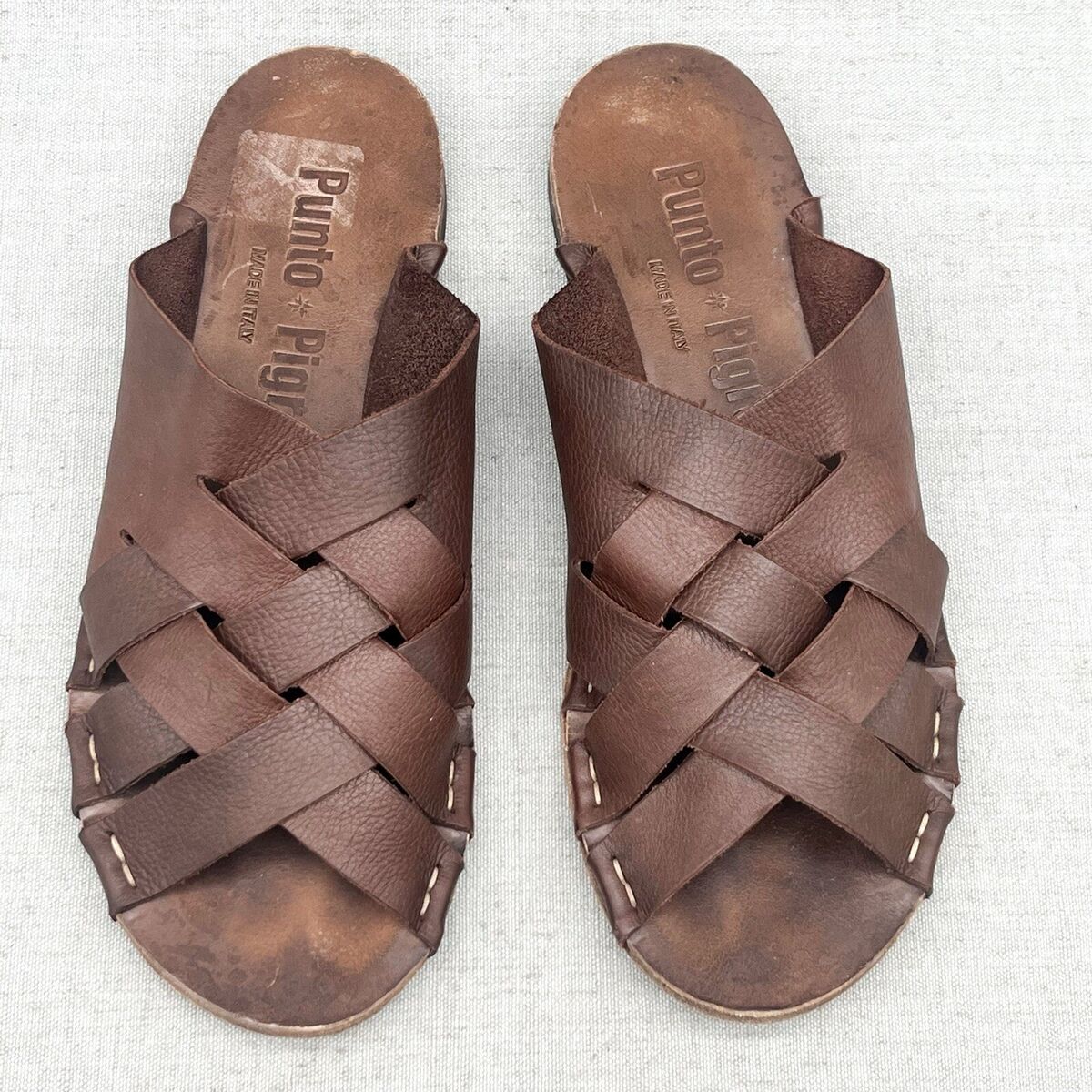Punto Pigro Womens 37 6.5 Sandals Shoes Brown Woven Leather Punto Pigro Womens 37 6.5 Sandals Shoes Brown Woven Leather