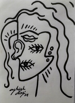 Portrait, Watercolour On Paper, Contemporary Modern Art Painting India